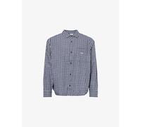 Obey Mens Obey Check-Pattern Logo-Embroidered Cotton Shirt Navy Mutli XL