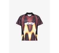 Obey Mens Obey Logo-Print Blurred Stretch-Jersey Football Top Burnt Red Multi XL