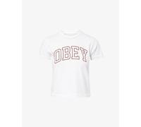 Obey Womens Obey Collegiate Round-Neck Cotton-Jersey T-Shirt White XL