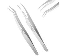 Obeyalash 2 Pcs Eyelash Extension Tweezers, Silver Stainless Steel Tweezers Set, Professional Precision Tweezers, Dolphin Shape Tip Tweezers, Curved Tweezers, for Eyelashes, Nail Art, Jewelry Making