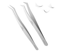 Obeyalash 2 Pcs Stainless Steel Tweezers Eyelash Extension Professional Curved Tweezers Olecranon Clip Tweezers Silver Tweezer Set for Eyelashes Nail Art Jewelry Making Precision Craft Tweezers