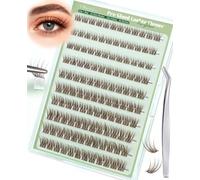 Obeyalash Brown & Black Self-Adhesive Lash Clusters Press-On Cluster Eyelashes C Curl 8mm 10mm 12mm 14mm Pre-Glued Brown Eyelash Extensions DIY with Tweezers (G-JTQQ)
