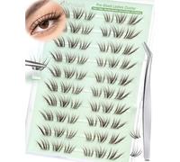 Obeyalash Brown Self Adhesive Lash Clusters Fox Eye Press-On Cluster Eyelashes Wispy C Curl No Glue Brown Eyelash Extensions DIY with Tweezers (G-XSH)