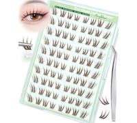 Obeyalash Brown Self Adhesive Lash Clusters Fox Eye Press-On Cluster Lashes C Curl Brown Eyelashes Fox Eye No Glue Needed Eyelash Extensions DIY with Tweezers (G-TSH)