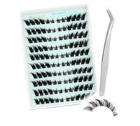 Obeyalash Fox Eye Press-on Lashes, 120Pcs Pre-Mixed Cluster Lash Extensions for Easy Cat Eye at Home (7-15mm Self-Adhesive No Glue) with Lash Applicator