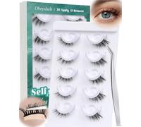 Obeyalash Pre Glued Half Lashes - Self Adhesive Eyelashes 3/4 Pre Glued Lashes Half 5 Pairs Natural Wispy Stick On Eyelashes With 10 Extra Adhesive Strips & Tweezer-for Beginners, Work & Parties