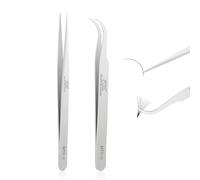 Obeyalash Professional Tweezers - 2 Pcs Silver Stainless Steel Dolphin Shape Straight Pointed Tweezers for Eyelashes, Nail Art & Jewelry Making