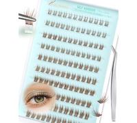 Obeyalash Self Adhesive Brown Cluster Lashes, Press On Pre Glued Wispy Eyelashes No Glue Needed DIY Lash Extensions Natural Look with Tweezer (R10)