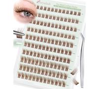 Obeyalash Self Adhesive Brown Cluster Lashes, Press On Pre Glued Wispy Eyelashes No Glue Needed DIY Lash Extensions Natural Look with Tweezer (YL09)