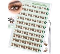 Obeyalash Self Adhesive Brown Cluster Lashes, Press On Pre Glued Wispy Eyelashes No Glue Needed DIY Lash Extensions Natural Look with Tweezer (FD29)