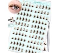 Obeyalash Self Adhesive Brown Cluster Lashes, Press On Pre Glued Wispy Eyelashes No Glue Needed DIY Lash Extensions Natural Look with Tweezer (QFY)