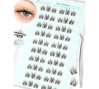 Obeyalash Self Adhesive Brown Cluster Lashes, Press On Pre Glued Wispy Manga Eyelashes No Glue Needed DIY Lash Extensions Natural Look with Tweezer (XYM)