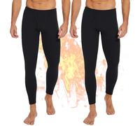 OBFUN 2 Pack Thermal Underwear for Men Pants Long Johns Bottoms Base Layer Cold Weather Fleece Lined Leggings Black Medium