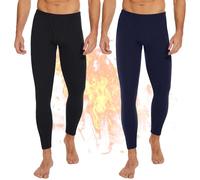 OBFUN 2 Pack Thermal Underwear for Men Pants Long Johns Bottoms Base Layer Cold Weather Fleece Lined Leggings Black/Navy X-Large