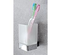 OBI Orta Tooth Glass Tumbler Holder Set Wall Mount Chrome Satin Glass Solid Wood