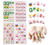 Obidodi Kids False Nails, Girls Press on Nails Short Full Cover Fake Nail Kits, Kids Stick on Nails Girls Children Nail Design Decoration, False Nails for Kid Kit (Rainbow, 96pcs)
