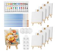 Obidodi Mini Canvas and Easel Set, 44 Pcs Painting Set Includes 4x4 Inches Canvas, Wooden Mini Easel, Acrylic Paint, Brushes and Palette for Kids, Sip and Paint Party for Adults Kids