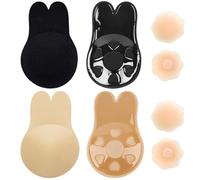 Obidodi Sticky Backless Bras for Women, 2 Pack Strapless Push Up Stick on Bra with 4 Nipple Pads, Reusable Breathable Invisible Adhesive Bra for Party, Beach, Wedding (Beige&Black, B)