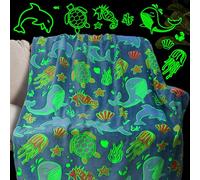 obinsm Glow in The Dark Throw Blanket Dolphin Marine Life Luminous Blankets and Throws Blue Colorful Plush Blankets Soft Glowing Throw Gift for Kids Girls Boys Teens Age 1-15 Years Old