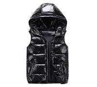 OBiQuzz Men's Down Vest with Hood - Shiny Quilted Sleeveless Zip Vest - Warmth Leisure Outdoor Style Transition Jacket, Black, 4XL
