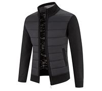 OBiQuzz Men's Hybrid Jacket Cardigan Long Sleeve Knitted Jumper Plain Quilted Jacket Stand-Up Collar Fleece Jacket Sweat Jacket Knitted Jacket Cardigan with Zip and Pockets, black, L
