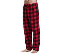 OBiQuzz Men's Long Red Checked Flannel Pyjama Bottoms, Classic Drawstring Trousers, Casual Trousers, Relaxed Fit Pyjama Bottoms, Elastic Waist Pyjama Bottoms, Long Loungewear Pyjamas, Sleepwear, red,