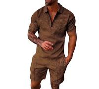 OBiQuzz Summer Men's Plain 3D Set Flip Button Zip Short Sleeve Pullover Casual Men's T Down Vest, coffee, XL