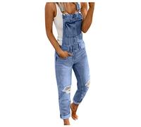 OBiQuzz Women's Asian M Lightblue Stretchable Denim High Rise Boyfriend Flared Jeans with Pockets Bib Jeans Jumpsuits Skinny Fit Denim Jumpsuit