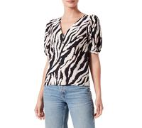 Object Women's Objjacira S/S V-Neck Top Noos Blouse, Sandshell/AOP: Black/Fossil Zebra AOP, 14