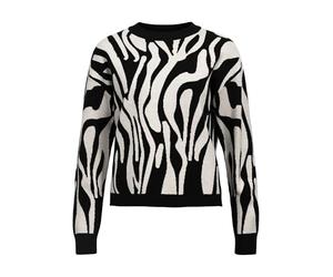 Object Women's Objray Lo L/S Knit Pullover AOP Noos, Black, XL