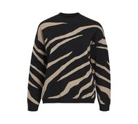 Object Women's Objray Lo L/S Knit Pullover AOP Noos Jumper, Black/Pattern: Desert Taupe Tiger Graphic, XL