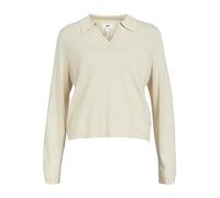 Object Women's Objthess L/S V-Neck Knit Polo Noos Jumper, Sand Shell/Detail: Melange, L