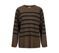 OBJECT Women's Objester Ls Knit Top Noos Jumper, Dark Earth/Stripes: Black, M