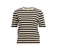 OBJECT Women's OBJESTER S/S New Knit Pullover NOOS Sweater, Sandshell/Stripes:Black, M