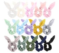 Oblihumoy 15Pcs Bow Hair Ties Satin Scrunchies, Multicolor, Silk & Satin Materials, Bunny Ear & Classic Designs Hair Types