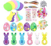 Oblihumoy 24Pcs Easter Foam Crafts Set, Eggs Bunny Arts and Crafts Kits for Party Favors, Easter Hanging DIY Stickers Set for Kids