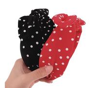 Oblihumoy 2Pcs Polka Dot Headband for Women and Girls, Non Slip Boho Rabbit Ears Hair Bands, Wide Bow Tie Knotted Hair Hoop for Various Occasions