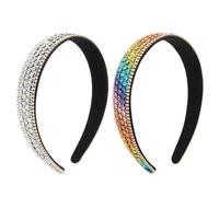 Oblihumoy 2Pcs Silver and Rainbow Rhinestone Headband, Sparkle Diamond Hair Band, Crystal Glitter Hair Hoop for Daily Party Wedding