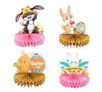 Oblihumoy 4Pcs Easter Honeycomb Ornaments, Creative Bunny Honeycomb Ball, Easter Centerpieces Table Topper for Home Office Party