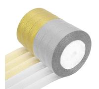 Oblihumoy 6Pcs Gold and Silver Organza Ribbon, 20mm x 25 Yard Each Roll, Sparkly Decorative Gift Wrap Ribbon for DIY Crafts Bow Making Wedding