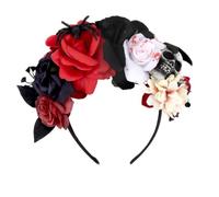 Oblihumoy Gothic Rose Headband Day of The Dead Floral Skull Headdress | Black Spooky Halloween Dark Costume Headpiece for Gothic Wedding Festival Photoshoot