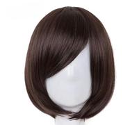 Oblique Bangs Short Wavy Wigs Purple Red Blue Orange White Black Synthetic Hair Heat Resistant Women Hairpiece-Brown-12INCHES