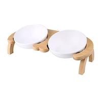 Oblique Cat Food Bowl Ceramic Double Bowl Set with Rainbow Frame, 15CM/300ML Cervical Spine Feeder for Cats and Small Dogs, Elevated Pet Dish for Easier Eating