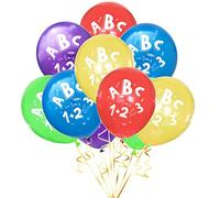 Oblique Unique® 10 Balloons with ABC and 1 + 2 = 3 Motif for First Day of School Decoration Balloons Colour Mix Boys Girls