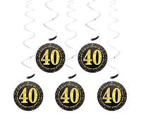 Oblique Unique® 5 Ceiling Hanger Swirl Spiral Garlands with Number 40 Round Decoration for Birthday Anniversary Party Celebration UVM. Silver Black Gold