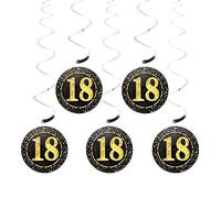 Oblique Unique® 5 Ceiling Hanging Swirl Spiral Garlands with Number 18 Round Decoration for Birthday Anniversary Party Celebration etc. Silver Black Gold