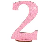 Oblique Unique® Wooden Number Stand Pink with Glitter Decoration for Birthday, Anniversary, Table Decoration (Number 2, Pack of 10)