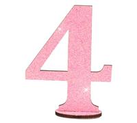 Oblique Unique® Wooden Numbers Stand Pink with Glitter Decoration for Birthday Anniversary Decoration Table Decoration Cake Decoration (Number 4)