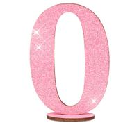Oblique Unique® Wooden Numbers Stand Pink with Glitter Decoration for Birthday Anniversary Decoration Table Decoration Cake Decoration (Number 0)