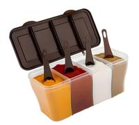 Oblivion Multipurpose Plastic 4 In 1 Masala Box for Kitchen, Transparent Pickel Box, 4 Compartment Storage Container Airtight For Cereal, Dry Fruits Dabba1800 Ml with 4 Spoons (1 Pc, Multicolor)